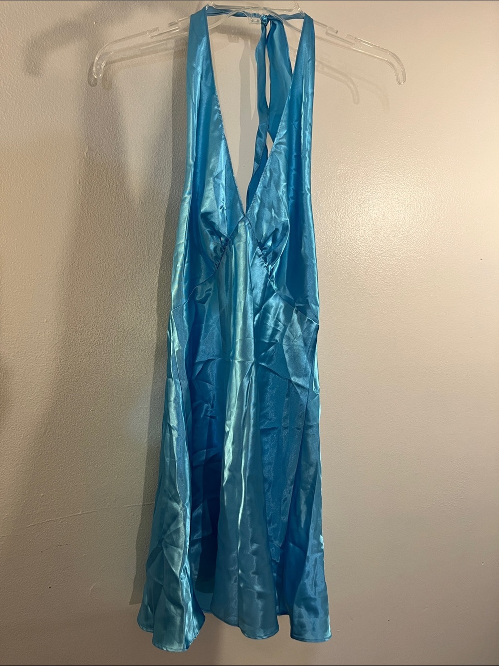 Frederick's of Hollywood Turquoise Blue Satin Halter Chemise